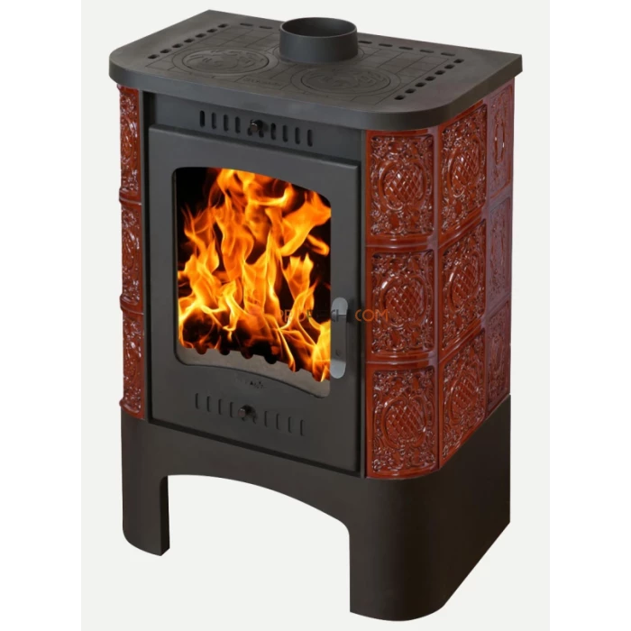 Печь-камин ЭкоКамин Бавария коричневая Барокко с плитой