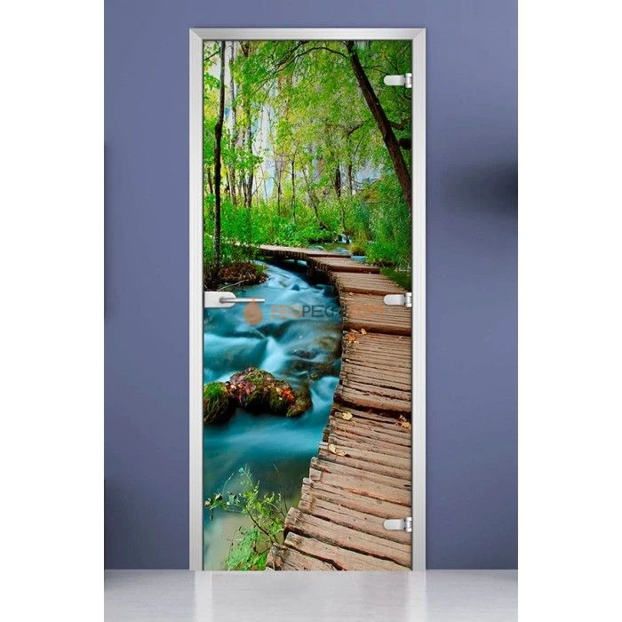 Стеклянная межкомнатная дверь DoorWood с фотопечатью Forest-10, 2000х800 мм