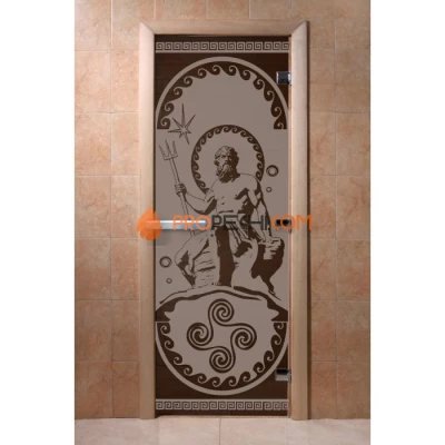 Дверь для бани DoorWood с рисунком Посейдон Черный жемчуг матовая, 2000x800 мм
