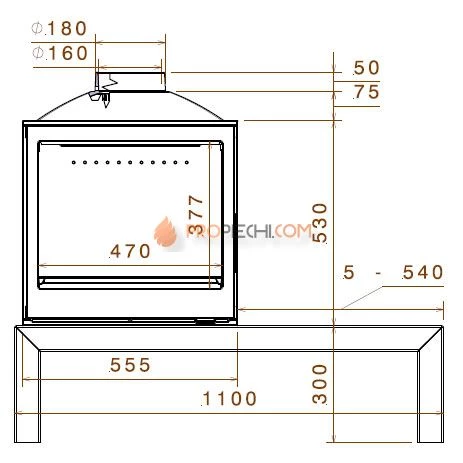Печь-камин Liseo Castiron LCI 5 GDF Table, двусторонняя