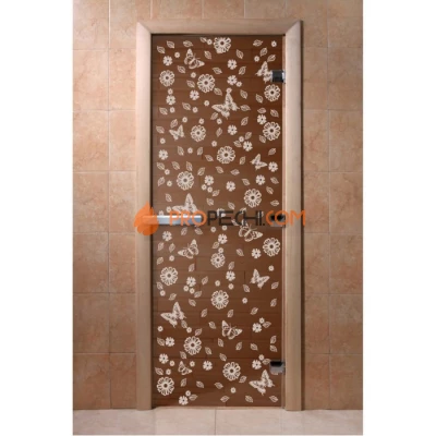 Дверь для бани DoorWood с рисунком Цветы и бабочки Бронза, 2000x700 мм