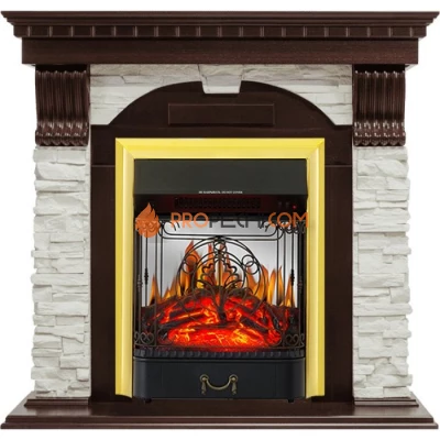 Каминокомплект Royal Flame Dublin - Темный дуб / Сланец белый с очагом Majestic FX M Brass