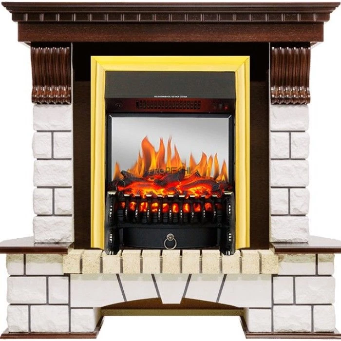 Каминокомплект Royal Flame Pierre Luxe - Темный дуб / Белый с очагом Fobos FX M Brass