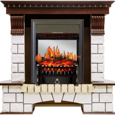 Каминокомплект Royal Flame Pierre Luxe - Темный дуб / Белый с очагом Fobos FX M Black