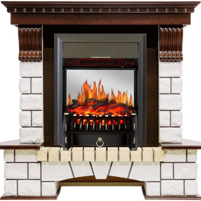 Каминокомплект Royal Flame Pierre Luxe угловой - Темный дуб / Белый с очагом Fobos FX M Black