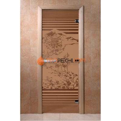 Дверь для бани DoorWood с рисунком Япония Бронза матовая, 2000x700 мм