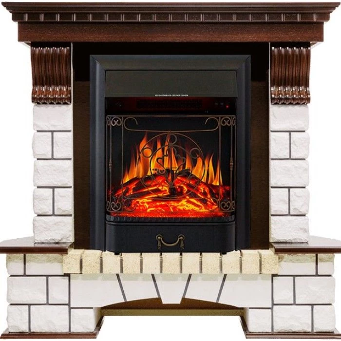 Каминокомплект Royal Flame Pierre Luxe - Темный дуб / Белый с очагом Majestic FX Black