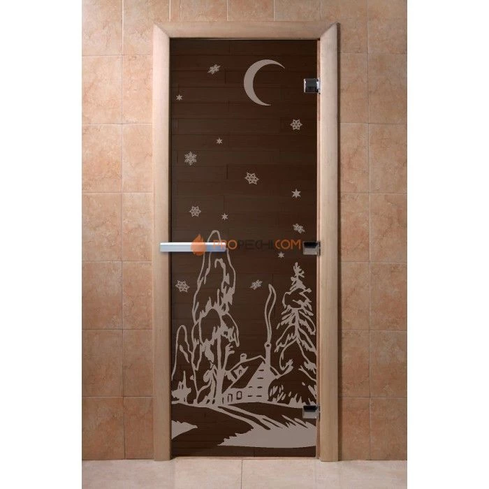Дверь для бани DoorWood с рисунком Зима Черный жемчуг, 2000x800 мм