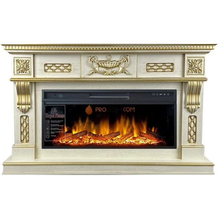 Каминокомплект Royal Flame Corsica - Слоновая кость с патиной (Ширина 1500 мм) с очагом Vision 42 LOG LED