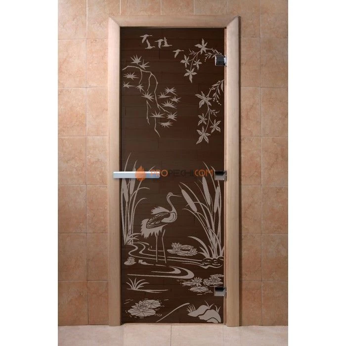 Дверь для бани DoorWood с рисунком Камышовый рай Черный жемчуг, 2000x800 мм