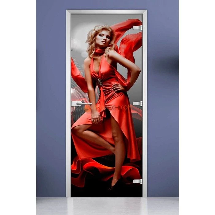 Стеклянная межкомнатная дверь DoorWood с фотопечатью Woman-05, 2000х700 мм