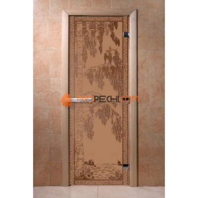 Дверь для бани DoorWood с рисунком Березка Бронза матовая, 2000x900 мм