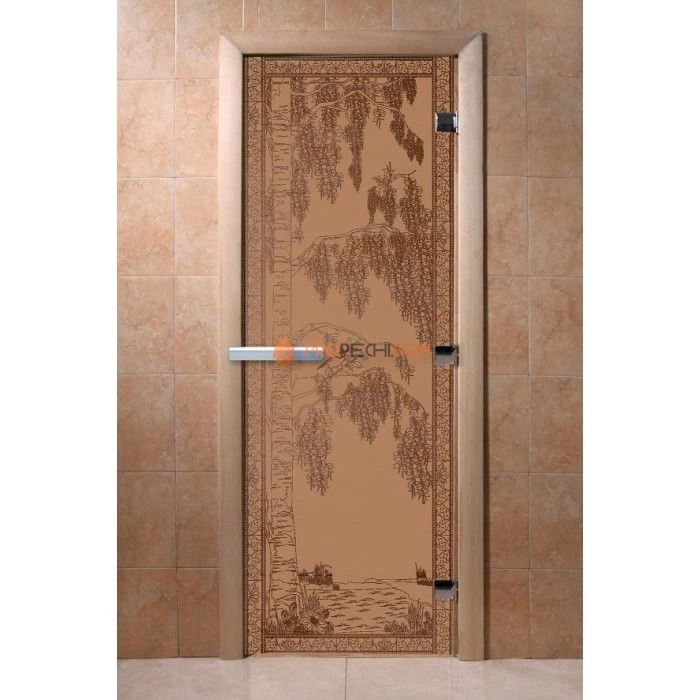 Дверь для бани DoorWood с рисунком Березка Бронза матовая, 2000x800 мм