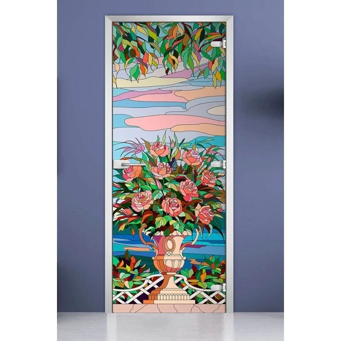 Стеклянная межкомнатная дверь DoorWood с фотопечатью Stained Glass-06, 2000х600 мм