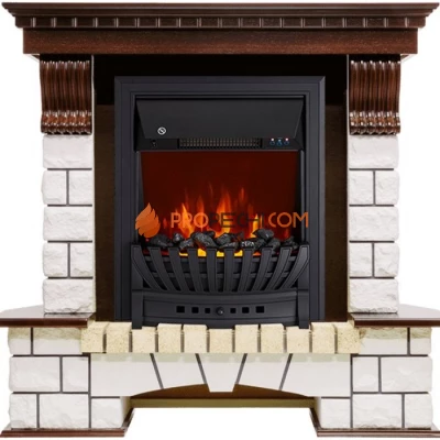 Каминокомплект Royal Flame Pierre Luxe угловой - Темный дуб / Белый с очагом Aspen Black