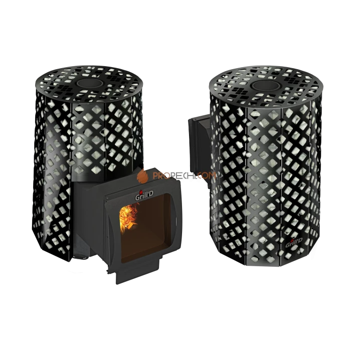 Дровяная банная печь Grill’D Violet Romb Long Window Pro (Камень колотый, 100 кг)