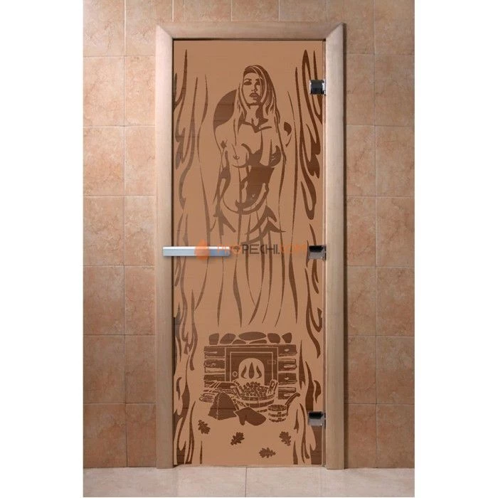 Дверь для бани DoorWood с рисунком Горячий пар Бронза матовая, 2100x700 мм