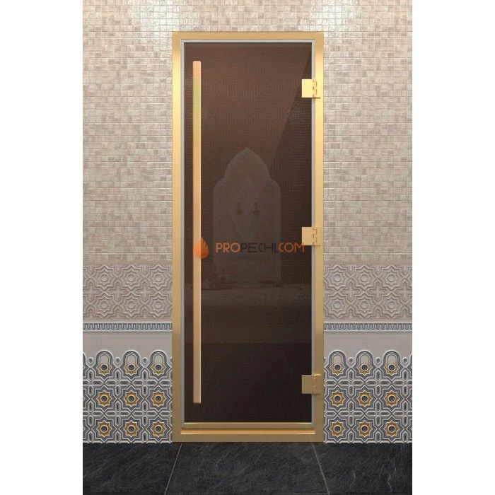 Дверь для хамама DoorWood Престиж Золотой профиль Бронза, 2000х800 мм