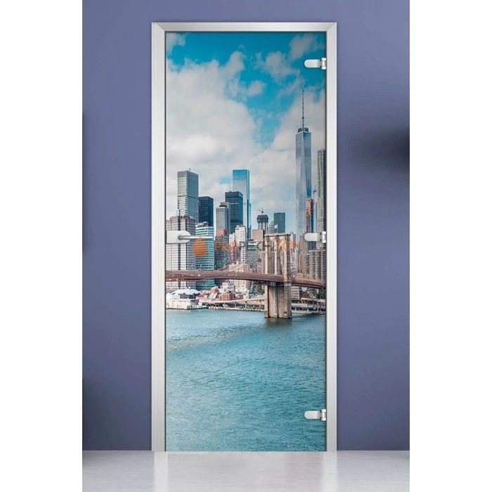 Стеклянная межкомнатная дверь DoorWood с фотопечатью City-16, 2000х800 мм