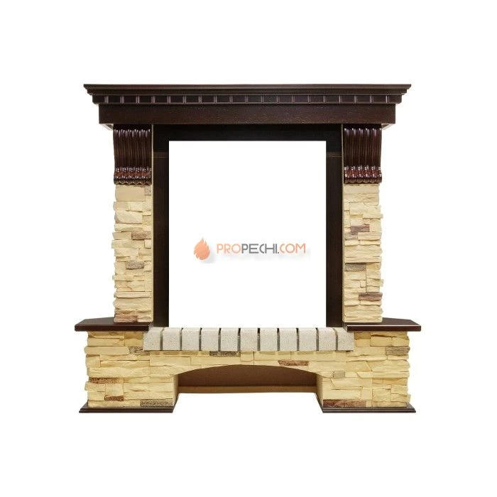 Каминокомплект Royal Flame Pierre Luxe угловой - Темный дуб / Сланец с очагом Fobos FX M Brass