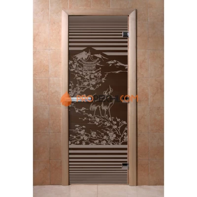Дверь для бани DoorWood с рисунком Япония Черный жемчуг, 2000x800 мм