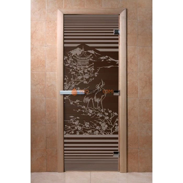 Дверь для бани DoorWood с рисунком Япония Черный жемчуг, 2000x800 мм