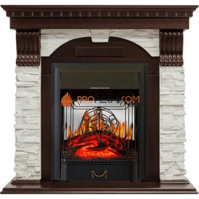 Каминокомплект Royal Flame Dublin - Темный дуб / Сланец белый с очагом Majestic FX M Black