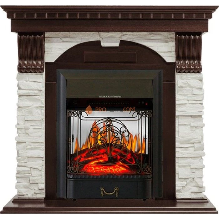 Каминокомплект Royal Flame Dublin - Темный дуб / Сланец белый с очагом Majestic FX M Black