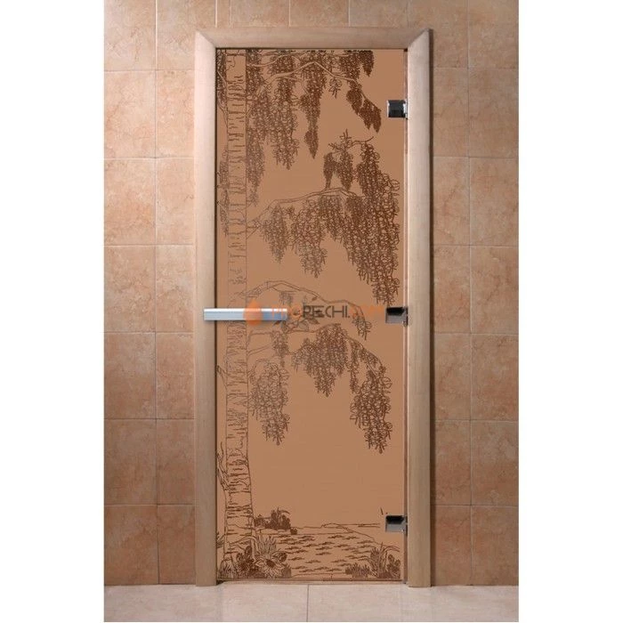 Дверь для бани DoorWood с рисунком Береза Бронза матовая, 2100x900 мм