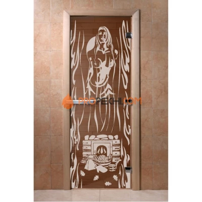 Дверь для бани DoorWood с рисунком Горячий пар Бронза, 2000x900 мм