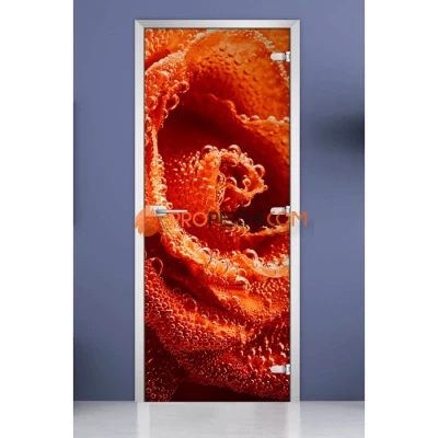 Стеклянная межкомнатная дверь DoorWood с фотопечатью Flowers-04, 2000х600 мм
