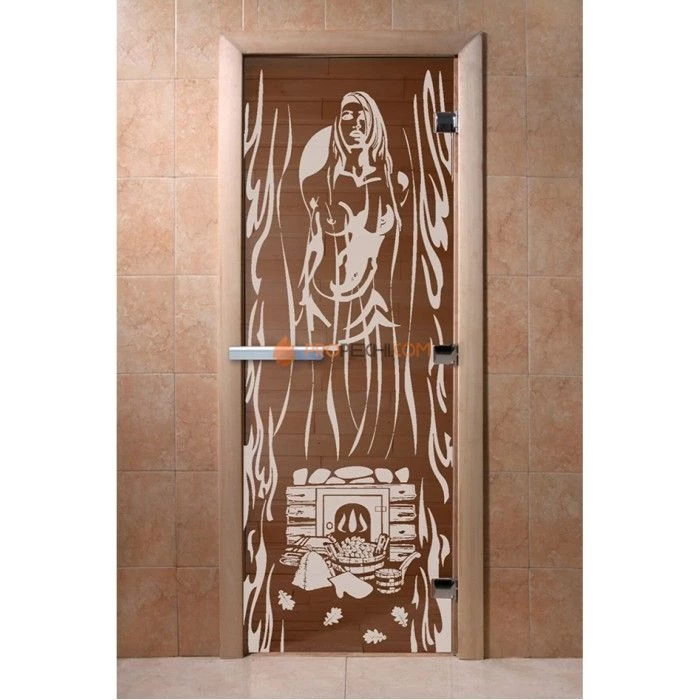 Дверь для бани DoorWood с рисунком Горячий пар Бронза, 2000x900 мм