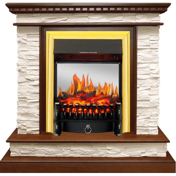 Каминокомплект Royal Flame Calgary - Дуб / Сланец бежевый с очагом Fobos FX M Brass