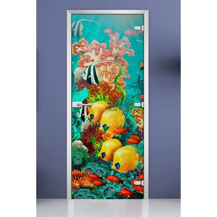 Стеклянная межкомнатная дверь DoorWood с фотопечатью Underwater World-17, 2000х800 мм