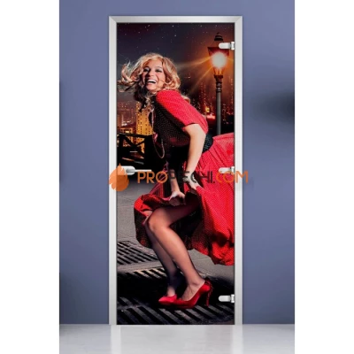 Стеклянная межкомнатная дверь DoorWood с фотопечатью Woman-19, 2000х800 мм