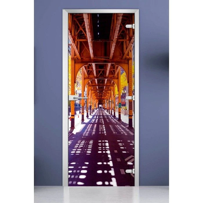 Стеклянная межкомнатная дверь DoorWood с фотопечатью City-12, 2000х700 мм