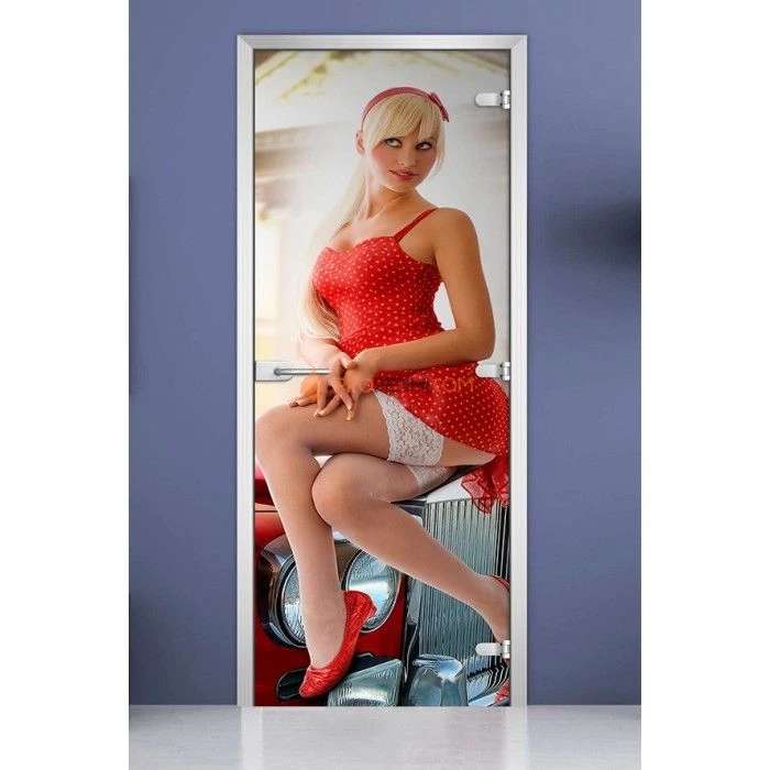 Стеклянная межкомнатная дверь DoorWood с фотопечатью Woman-02, 2000х600 мм