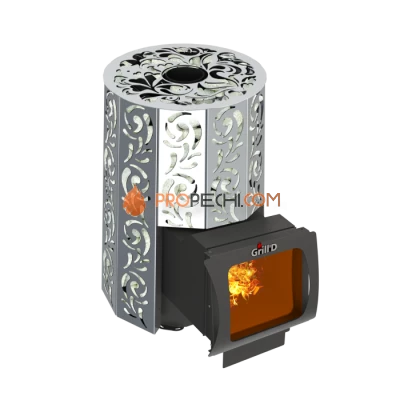 Дровяная банная печь Grill’D Violet Steel Long Window Max Pro (Камень колотый, 100 кг)