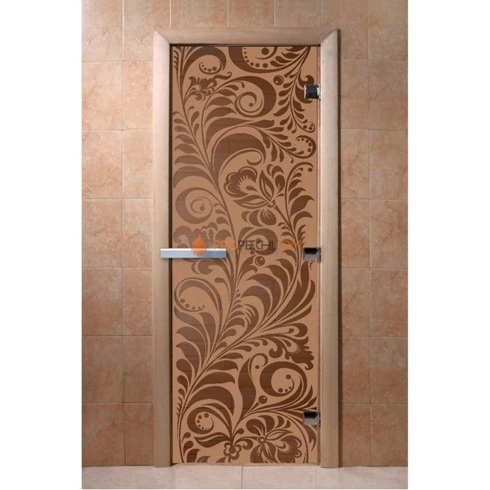 Дверь для бани DoorWood с рисунком Хохлома Бронза матовая, 2000x900 мм