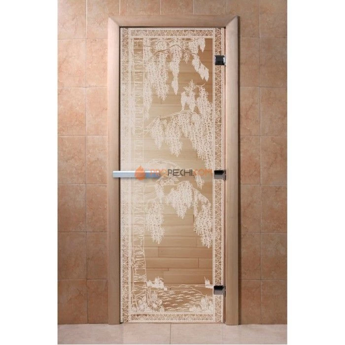 Дверь для бани DoorWood с рисунком Березка Прозрачная, 2000x600 мм