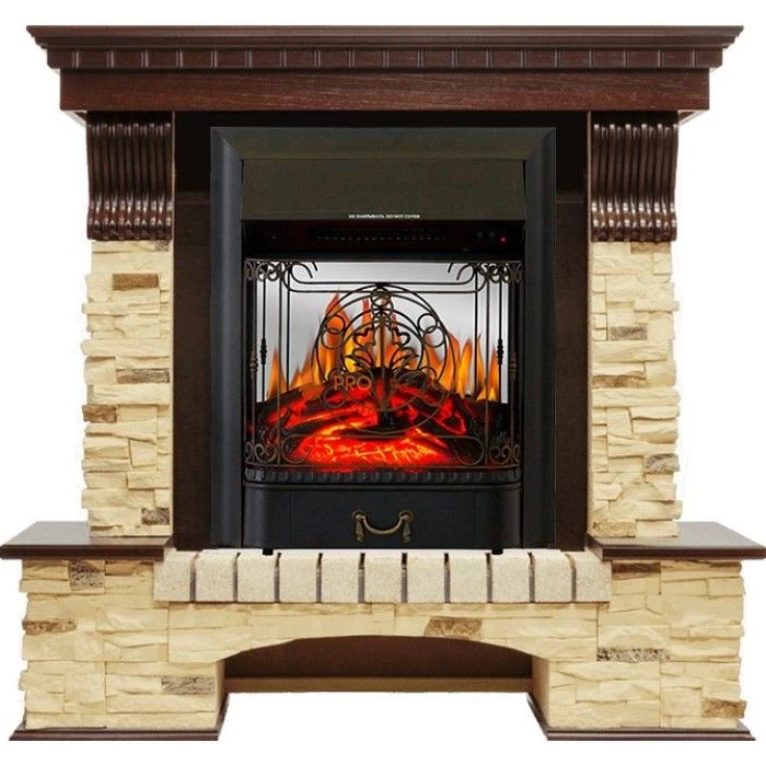 Каминокомплект Royal Flame Pierre Luxe угловой - Темный дуб / Сланец с очагом Majestic FX M Black