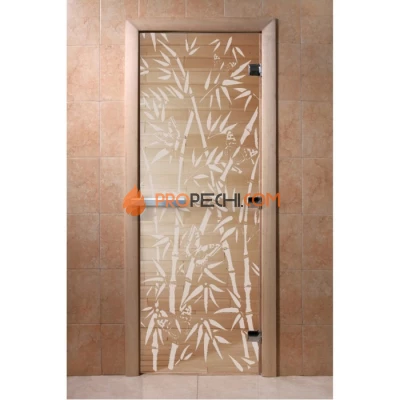 Дверь для бани DoorWood с рисунком Бамбук и бабочки Прозрачная, 2000x900 мм
