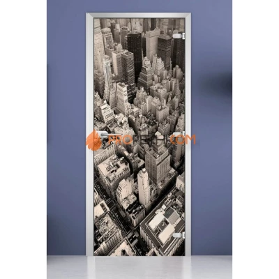 Стеклянная межкомнатная дверь DoorWood с фотопечатью City-05, 2000х800 мм