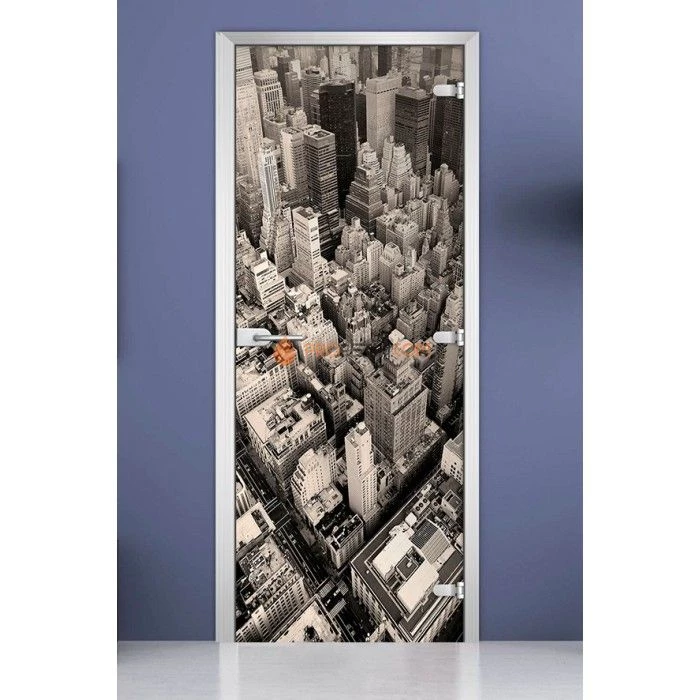 Стеклянная межкомнатная дверь DoorWood с фотопечатью City-05, 2000х600 мм