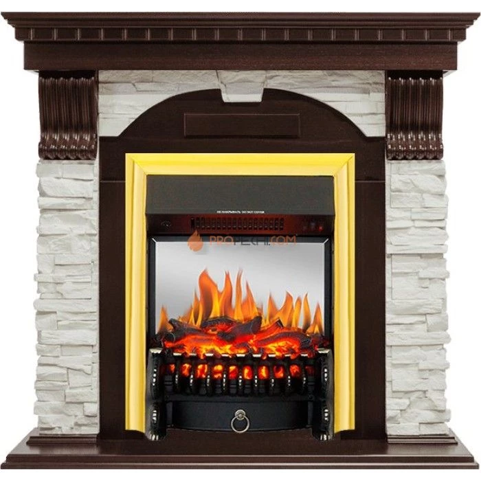 Каминокомплект Royal Flame Dublin угловой - Темный дуб / Сланец белый с очагом Fobos FX M Brass