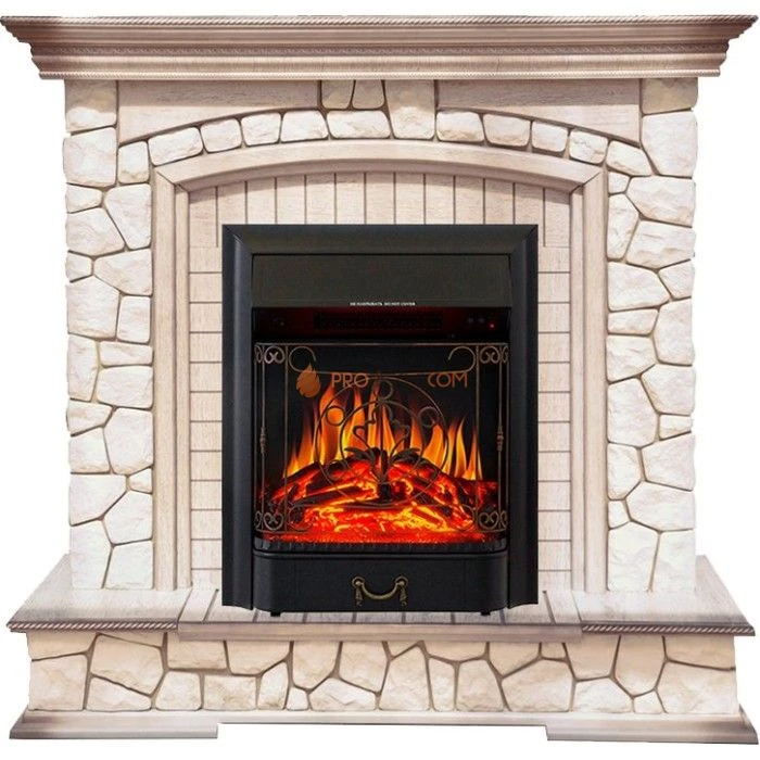 Каминокомплект Royal Flame Preston - Белый/Слоновая кость с патиной с очагом Majestic FX Black