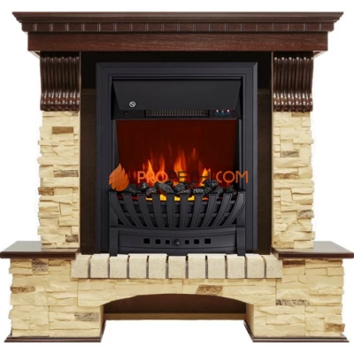 Каминокомплект Royal Flame Pierre Luxe угловой - Темный дуб / Сланец с очагом Aspen Black
