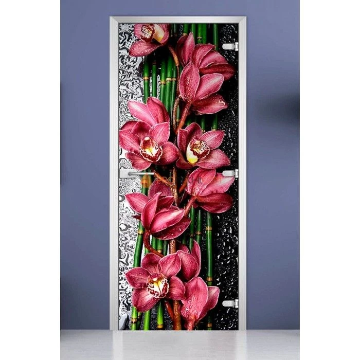 Стеклянная межкомнатная дверь DoorWood с фотопечатью Flowers-20, 2000х700 мм