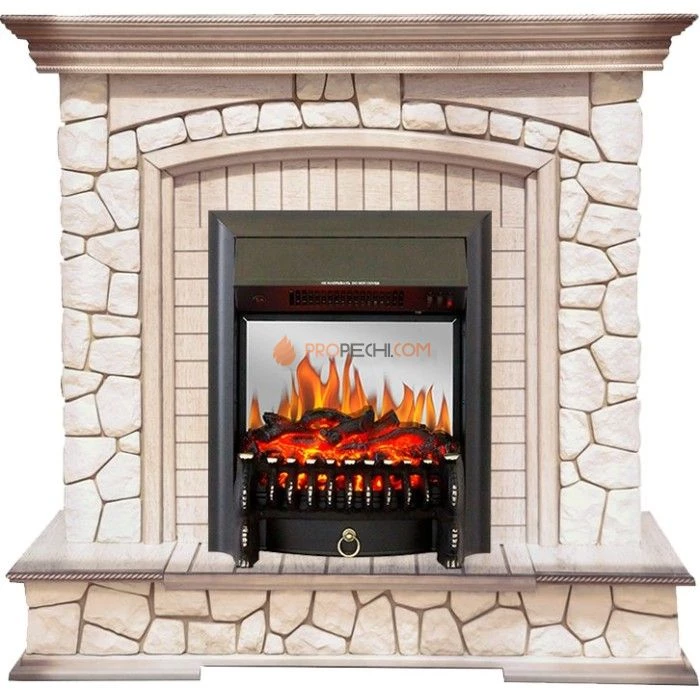 Каминокомплект Royal Flame Preston - Белый/Слоновая кость с патиной с очагом Fobos FX M Black