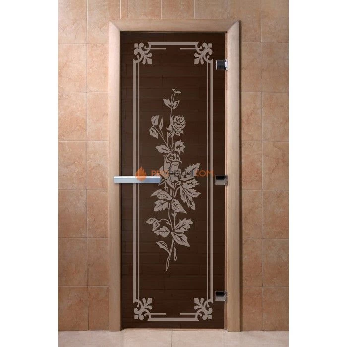 Дверь для бани DoorWood с рисунком Розы Черный жемчуг, 2000x800 мм